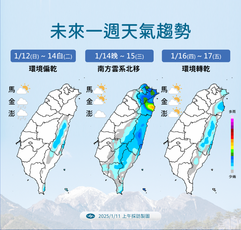 未來一週降雨趨勢。   圖：中央氣象署／提供