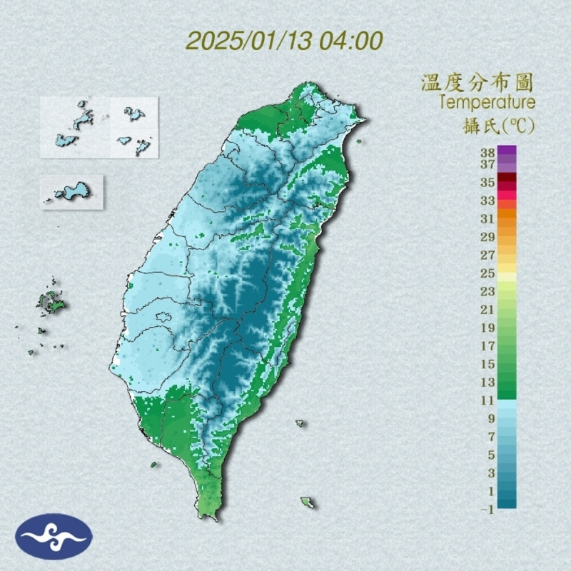 今日台北測站仍有12.4度。對此，天氣職人吳聖宇說，因偏東風的影響，導致台北盆地內仍有較強的風力，溫度無法下降。   圖：翻攝自中央氣象署官網