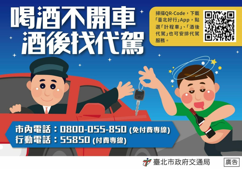 消保處指出，酒後返家可選擇「代駕」為選項之一。   圖：財政部