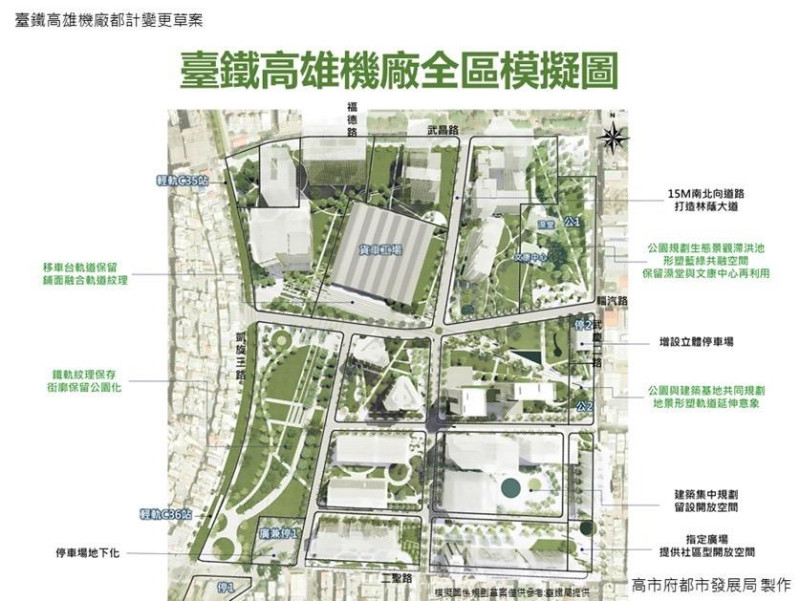 台鐵高雄機廠未來將變更為特文區、公園與社會福利用地。   圖：高雄市都發局提供