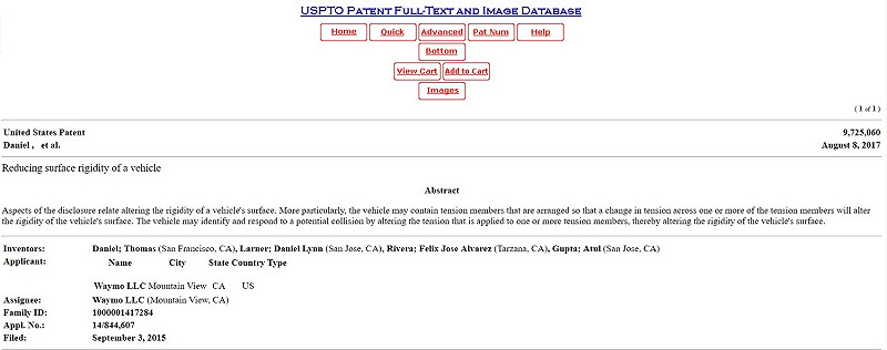 Google旗下的無人車廠商Waymo，8月8日申請專利通過。但目前沒有報告顯示將會用在Google無人車上。&nbsp;&nbsp;&nbsp;圖：翻攝自美國專利局