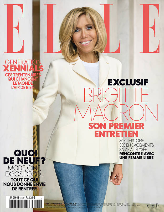法國總統夫人碧姬破天荒接受媒體《ELLE》專訪，吐露她與馬克宏相識相戀的過程。   圖：翻攝《Elle》雜誌