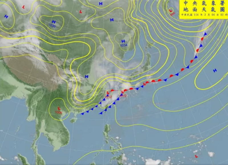 鋒面過境帶雨伴春雷！天氣風險公司分析，驚蟄前夏季天氣漸復甦，東北季風接力，冷氣最強時北部低溫將僅10度。   圖：翻攝自天氣風險公司