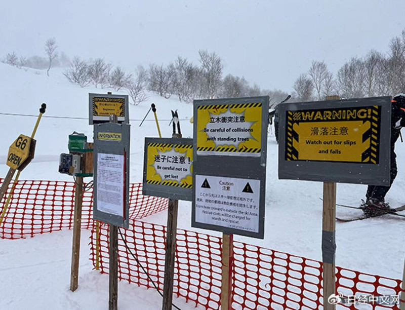 中國人愛闖北海道禁區滑雪，撞樹、跌坑全來！賣命玩法仍喊「沒事兒」。（翻自微博）   