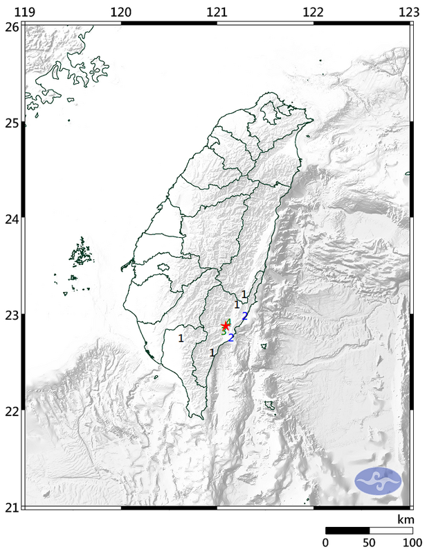 14日下午6時50分台東縣卑南鄉發生芮氏規模4.0、深度僅有6.7公里的「極淺層地震」。   圖：翻攝cwa.gov.tw