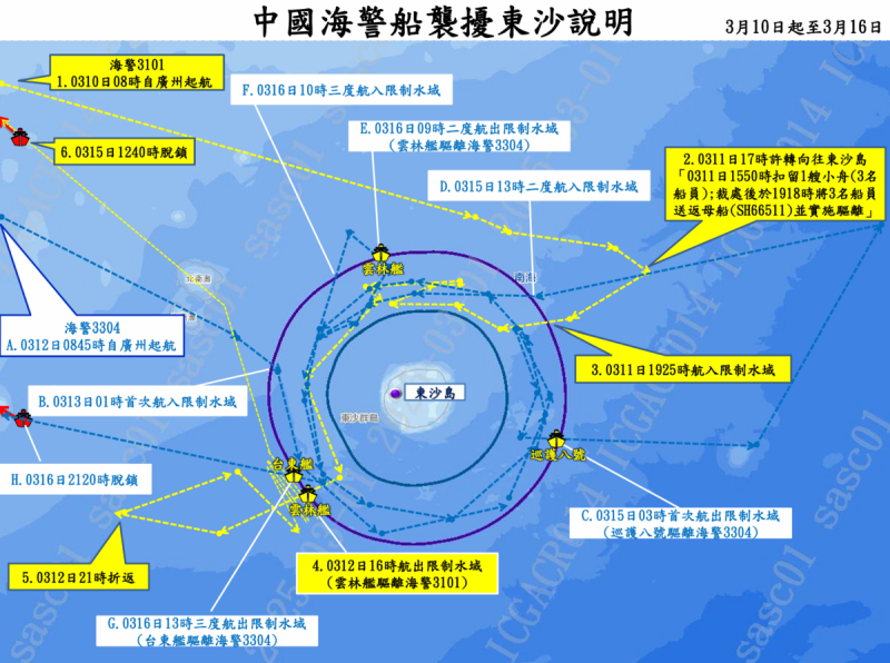 海巡署公布驅離中國海警船過程圖。   圖：海巡署提供