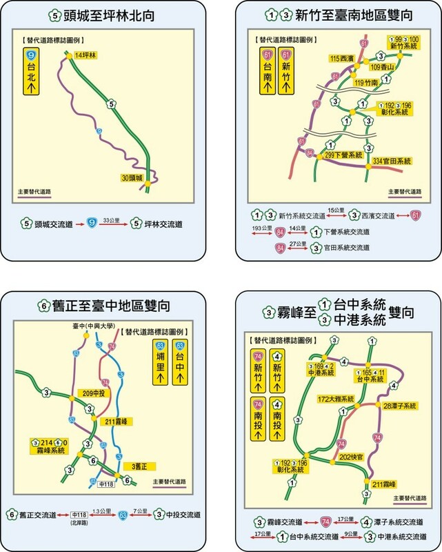 國道長途替代道路圖。   圖：高公局／提供