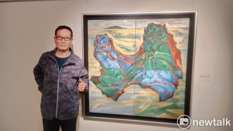 藝術家許一男為這次聯展創作的四幅作品之一「邊陲是兩岸的中央...叫我風獅爺」。   圖：孫家銘攝