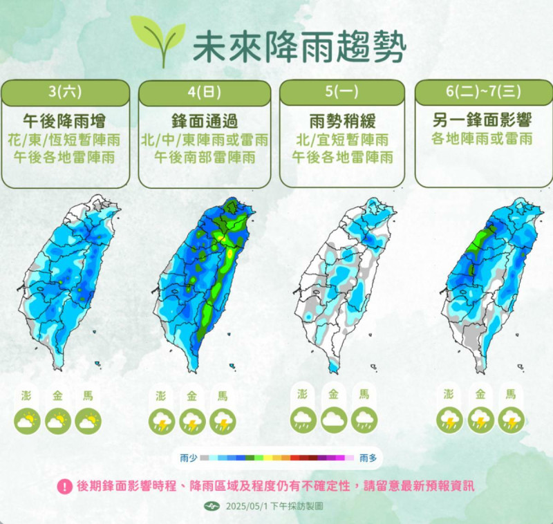 未來一週天氣。   圖：中央氣象署/提供