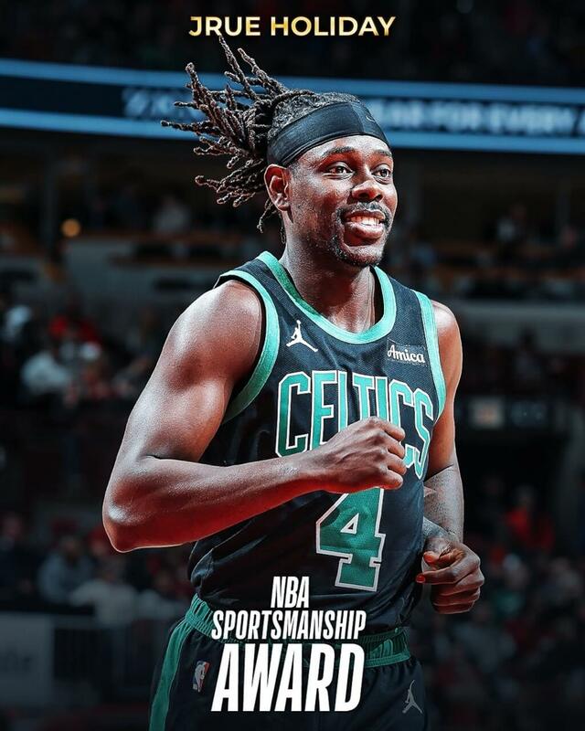NBA波士頓塞爾蒂克哈勒戴獲最佳體育精神獎。（圖取自x.com/NBA）   