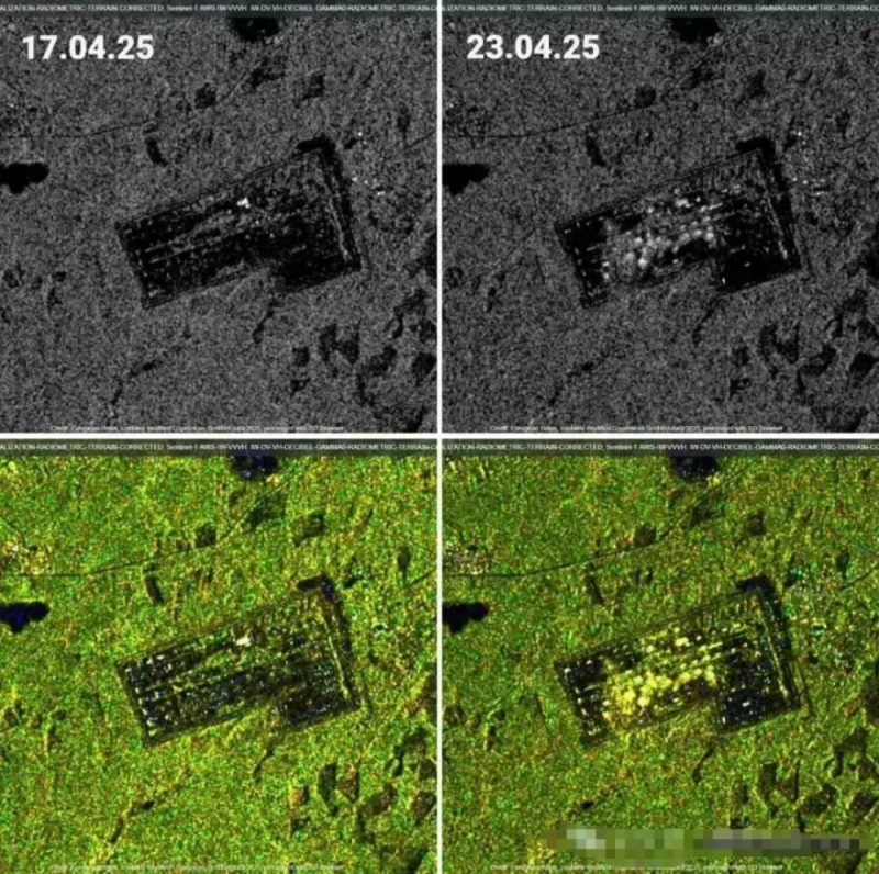 爆炸前後衛星圖對比。 圖:翻攝自騰訊新聞 爆炸前後衛星圖對比。 圖:翻攝自騰訊新聞