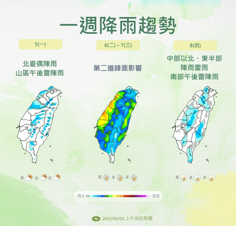 第二道鋒面將在6日至8日之間影響台灣。 圖:中央氣象署提供