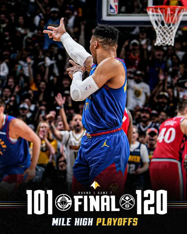 美國職籃NBA丹佛金塊4日在季後賽首輪決勝第7戰以120比101擊敗洛杉磯快艇，晉級西區準決賽。（圖取自x.com/nuggets）   