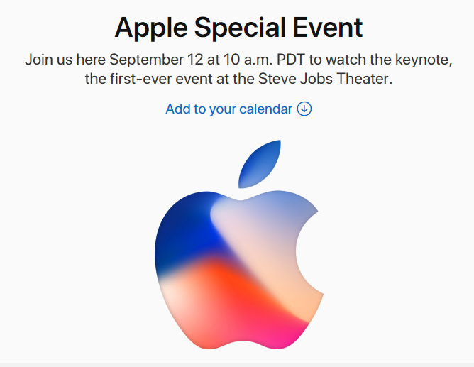 蘋果公司正式向全球發出邀請函，宣布將會在美國西岸時間9月12日上午10時，舉行發布會。   圖：翻攝蘋果官網