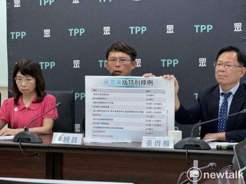 民眾黨團總召黃國昌（中）、副總召張啓楷（右）、幹事長陳昭姿（左）。   圖：周煊惠 / 攝