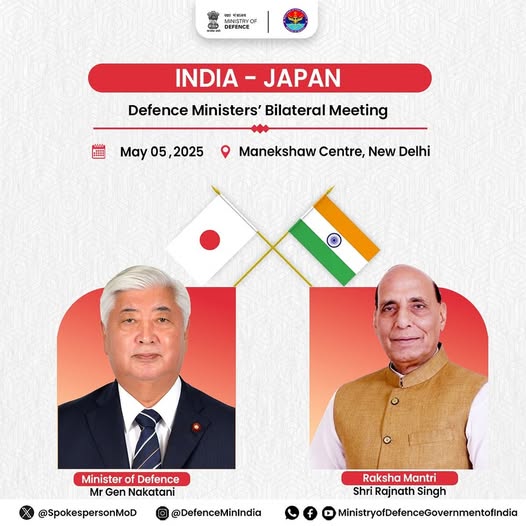 日本防衛大臣中谷元（左）印度國防部長辛格（右）   圖：翻攝自印度國防部的Ｘ