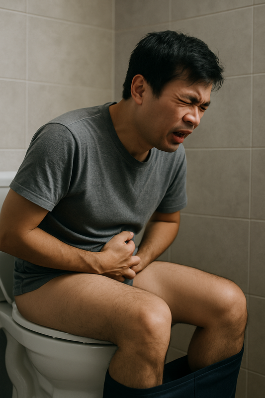 尿色變深、氣味刺鼻、腹瀉、便秘、黑便，重症醫黃軒提醒，恐是肝臟功能異常警訊。   圖：ChatGPT AI生成 / 曾郡秋 製