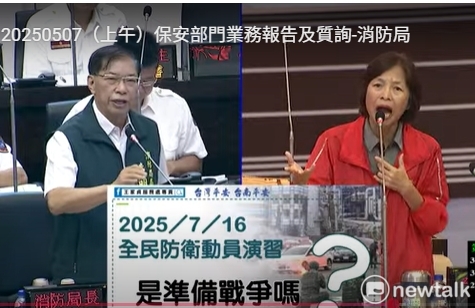 台南市議會國民黨團在消防局業務報告時質問，準備戰爭了嗎？黨團接獲人民陳情，醫院居然出現「戰傷專責病床」，黨團非常關心人民安危，不希望有戰爭。   圖：台南市議會國民黨團提供