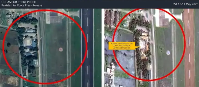 巴基斯坦軍方隨後公布衛星影像,顯示疑似 S-400 系統被摧毀後的現場,有明顯爆炸痕跡與煙霧。 圖:翻攝自貓哥工作室 巴基斯坦軍方隨後公布衛星影像,顯示疑似 S-400 系統被摧毀後的現場,有明顯爆炸痕跡與煙霧。 圖:翻攝自貓哥工作室