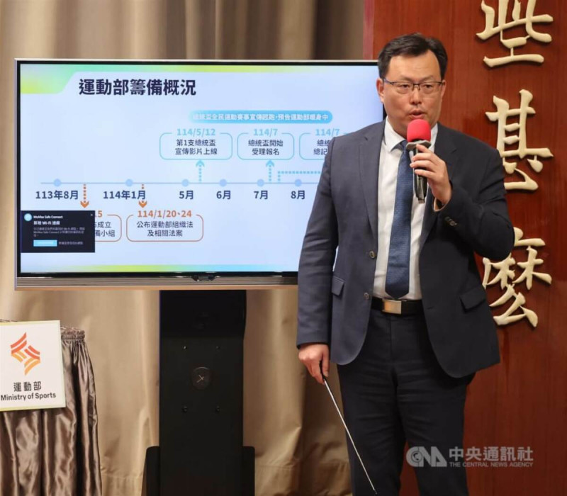 行政院15日上午舉行院會後記者會，體育署長鄭世忠（圖）出席，說明運動部籌備概況。中央社記者趙世勳攝  114年5月15日   