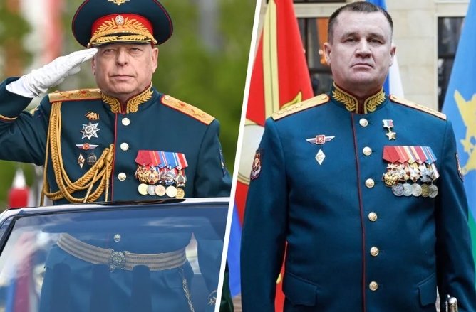俄軍新陸軍司令安德烈·莫尔德维喬夫(右)與被替換的薩柳科夫。 圖 : 翻攝自觀察者網