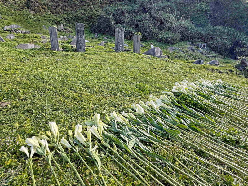 國家人權博物館舉辦「2025年政治受難者暨家屬重返記憶之島―綠島」活動,邀政治受難者前輩及家屬們16日前往綠島「十三中隊」獻花,向在綠島長眠的政治受難者們致意。圖為綠島「十三中隊」公墓,戒嚴時期,關押在綠島受難者離世若無親人領回,便會同葬此處。 圖/國家人權博物館提供