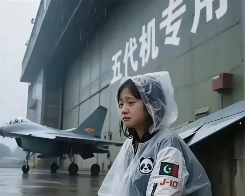賣殲-10 的小女孩。圖為中國網友用 AI 繪製。   圖：翻攝自人機與認知實驗室