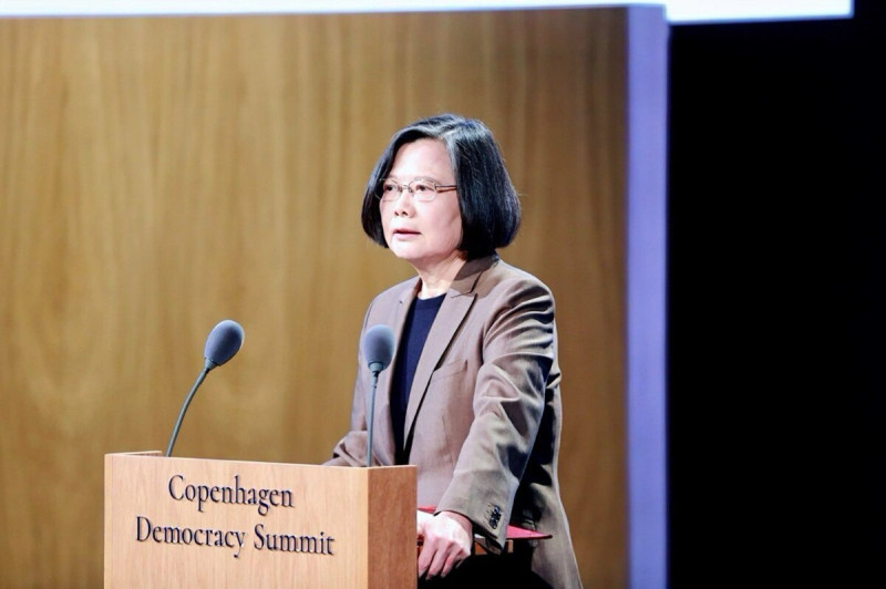 蔡英文前總統於「哥本哈根民主高峰會」（Copenhagen Democracy Summit）發表演說。   圖：外交部提供