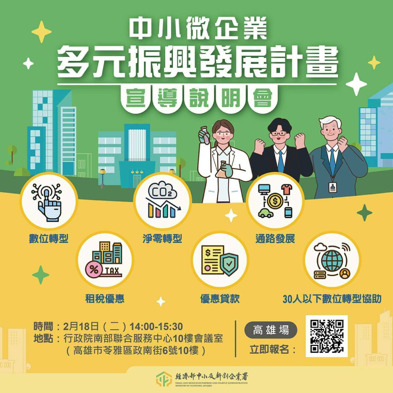 打告經濟韌性與包容，政府「多管齊下」推動「中小微企業多元振興發展計畫」。   圖：翻攝「臉書」經濟部中小及新創企業署粉絲專頁
