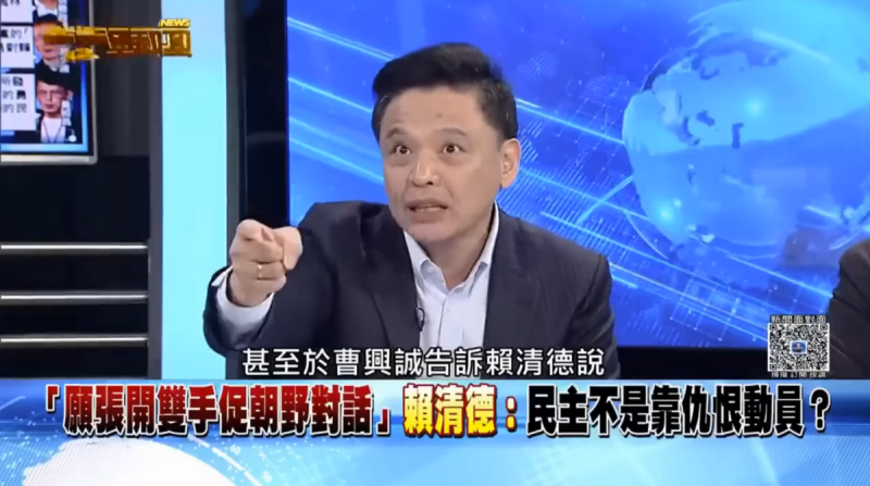 民進黨台北市議員洪健益20日在政論節目聲稱，總統賴清德曾和罷免藍委領銜人們會面開會，但洪的說法遭民進黨駁斥。   圖：翻攝自新聞面對面YT