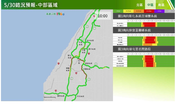 端午節連續假期首日路況預報-中部 圖/高公局提供
