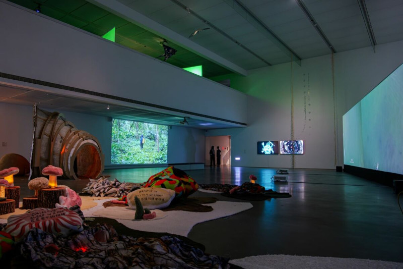 呂岱如以共同策展人身分,於高雄市立美術館舉辦之「山演算」展覽 駐英國代表處文化組提供