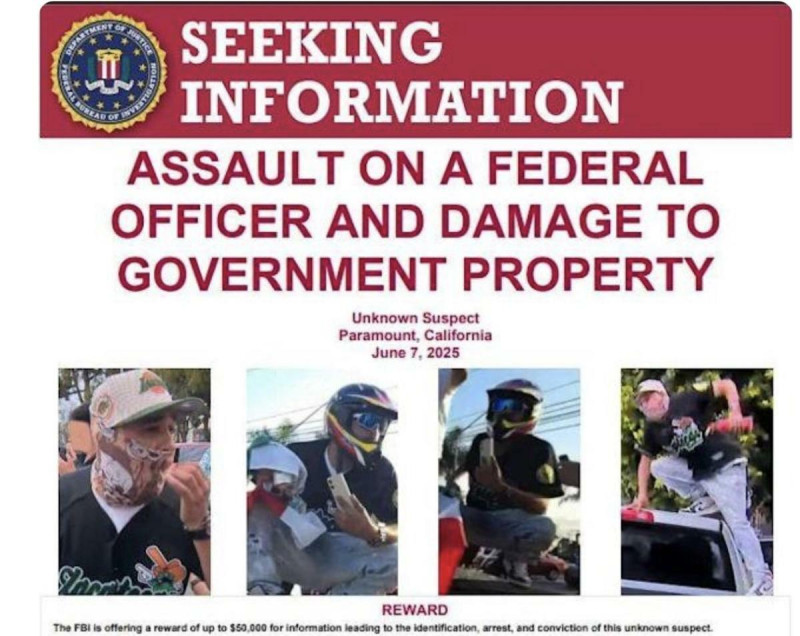 FBI針對洛杉磯暴亂份子發出通緝懸賞。   圖：FBI
