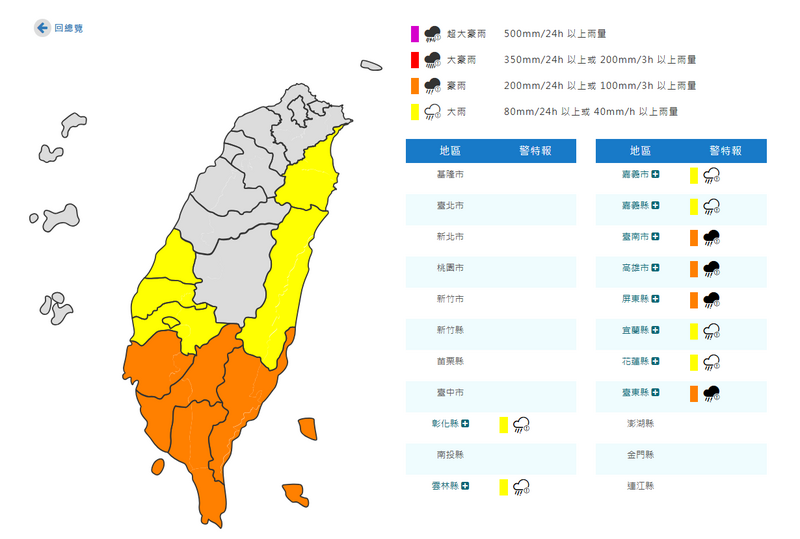 氣象署發布豪雨、大雨特報。 圖:氣象署提供