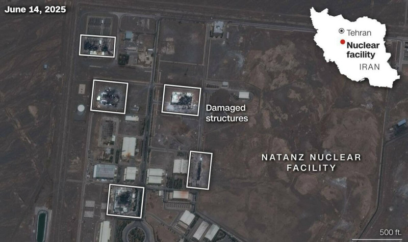 《CNN》援引以色列官員消息指出,伊朗重要的納坦茲(Natanz)核設施其地下結構疑似已經坍塌,但伊朗方面尚未證實。 圖:翻攝自 X NiKITa