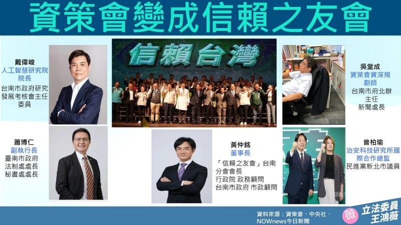 國民黨立委王鴻薇指出，資策會高層已被塞滿不具備專業的賴清德人馬。   圖：擷取自王鴻薇臉書