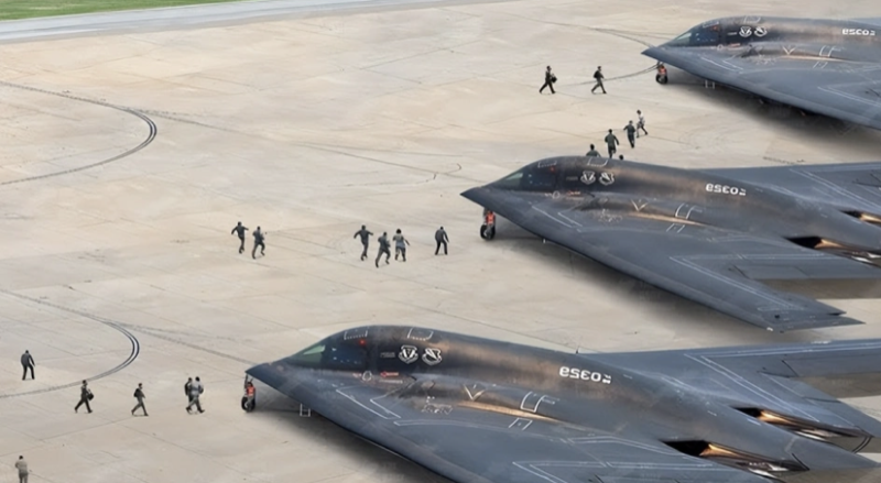 停泊在懷特曼空軍基地（Whiteman Air Force Base）的美軍 B-2 轟炸機。   圖：擷取自《騰訊網》