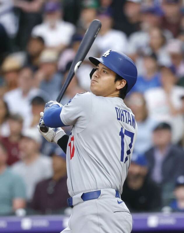 MLB洛杉磯道奇二刀流球星大谷翔平27日首局首打席扛出本季第29發全壘打。（共同社）   