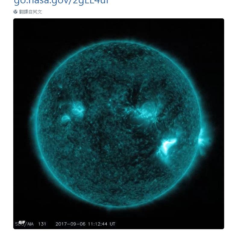 美國國家航空暨太空總署（NASA）表示，太陽6日噴發兩次高強度閃焰，第2次的強度是這個太陽週期從2008年12月開始以來所記錄到的最強閃燄。   圖 : 取自NASA推特twitter.com