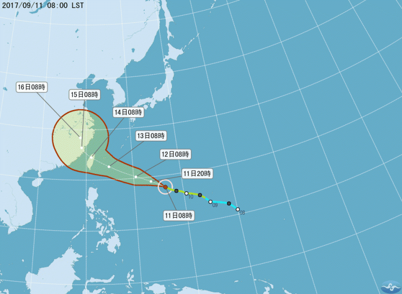 泰利颱風預估會達到中颱上限，並且不排除有機會成為強颱等級，週三(13日)下半天一直到週四(14日)是影響最大的時候，有可能達到豪雨等級，請民眾務必要做好防颱準備。   圖：中央氣象局