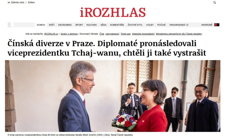 捷克媒體揭露中國特務對蕭美琴不利，廖先翔、徐巧芯和黃國昌卻指責捷克而不是中國。   圖：翻攝自捷克媒體iROZHLAS的官懬