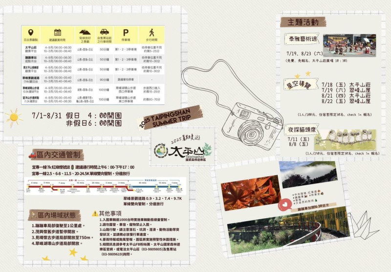 太平山暑假旅遊追日時間地點、繃繃車路線圖一次看。 圖:林業及自然保育署宜蘭分署/提供