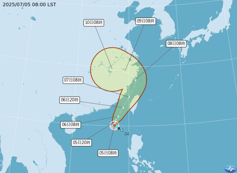 颱風丹娜絲路徑潛勢預報。 圖/中央氣象署網頁cwa.gov.tw