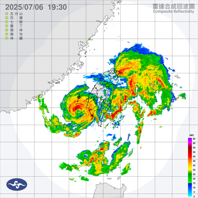 受丹娜絲颱風及其外圍環流影響，台全各地易有短延時強降雨，今(6)日至明(7日)上午恆春半島有局部大豪雨或超大豪雨；   圖：中央氣象署提供