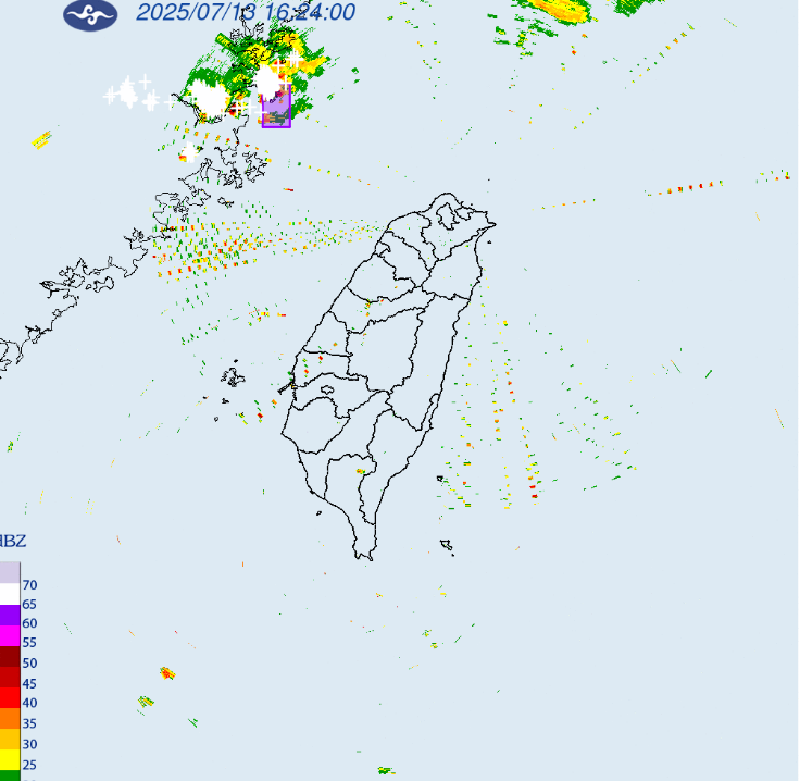 氣象署今日下午對馬祖發布大雷雨即時訊息，預計將會下到18時45分。   圖：取自中央氣象署