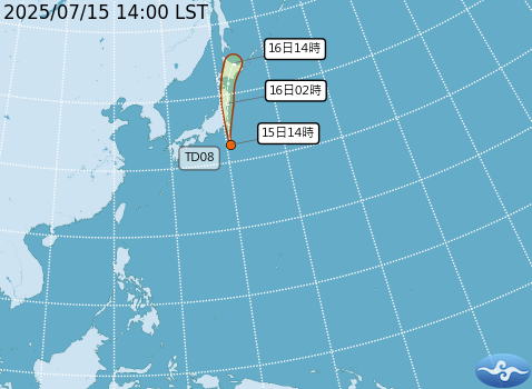 熱帶性低氣壓TD08也於今日下午2時生成。   圖 ：取自中央氣象署