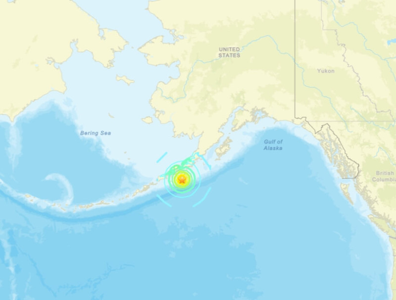 阿拉斯加州近海16日發生規模7.3地震，引發海嘯警報。   圖：取自美國地質調查所網頁earthquake.usgs.gov