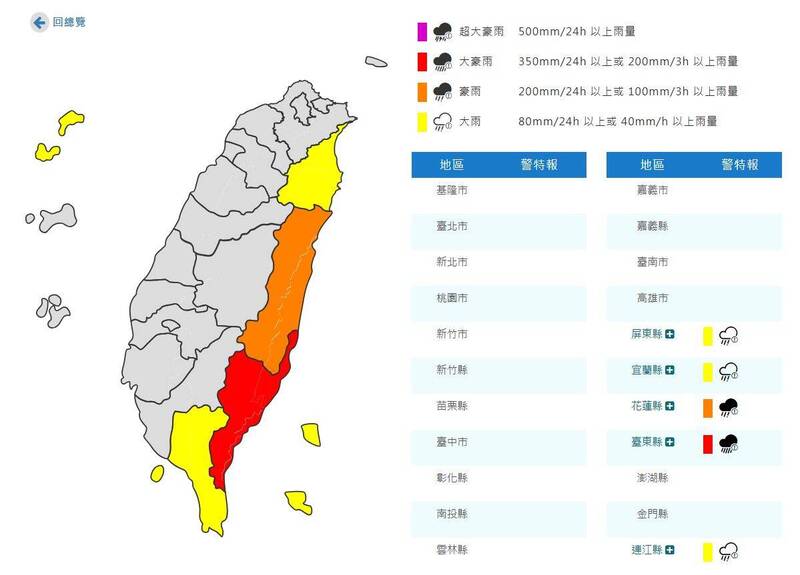 氣象署發布豪大雨特報。 圖:中央氣象署提供