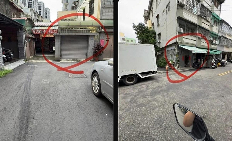 台中市罷免投票所竟設置在許多民宅和空屋，甚至有疑似違建的民宅鐵皮搭建的停車空位。   圖：翻攝自Threads