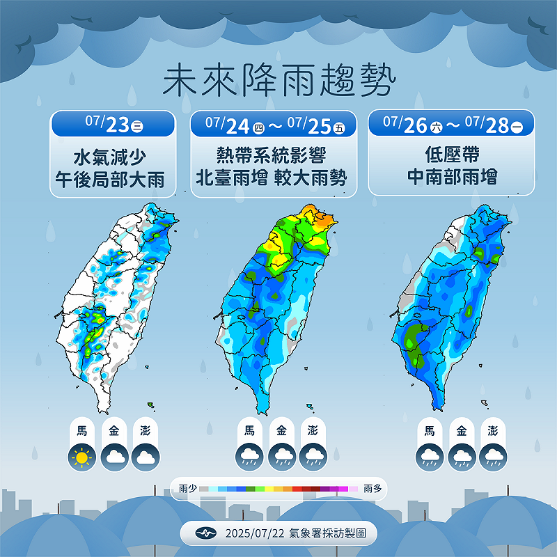 未來降雨趨勢一圖看。 圖:中央氣象署/提供
